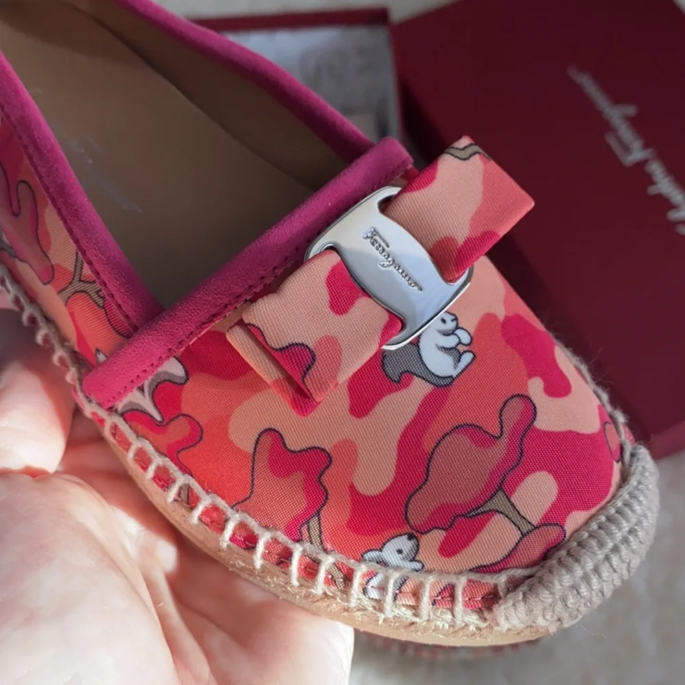 Salvatore Ferragamo Kids Pink Camouflage Espadrille Flats